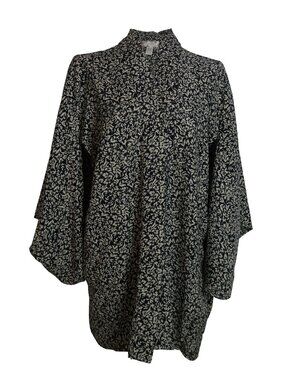 Band of Gypsies Black Print Chiffon Kimono Boho Mandala Open Front Top sz L